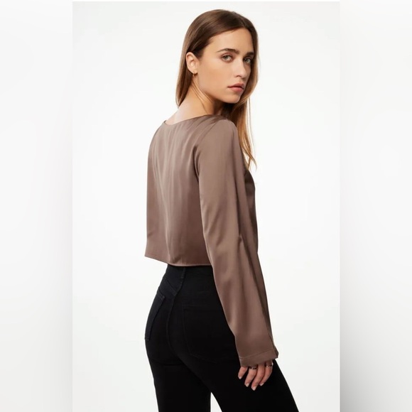 Dynamite brand satin blouse in deep taupe - Picture 3 of 9
